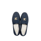 Chanel Size 38 CC Turnlock Loafer Quilted Denim Blue LGHW