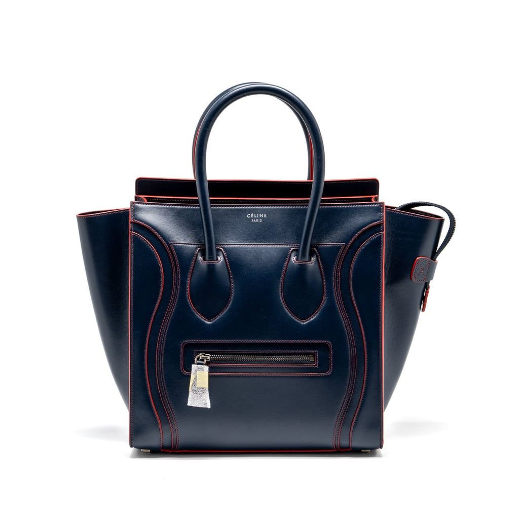 Celine Luggage Tote Bag Calfskin Blue/Red