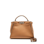 Fendi Medium Peekaboo Tote Bag Grained Calfskin Dark Beige SHW