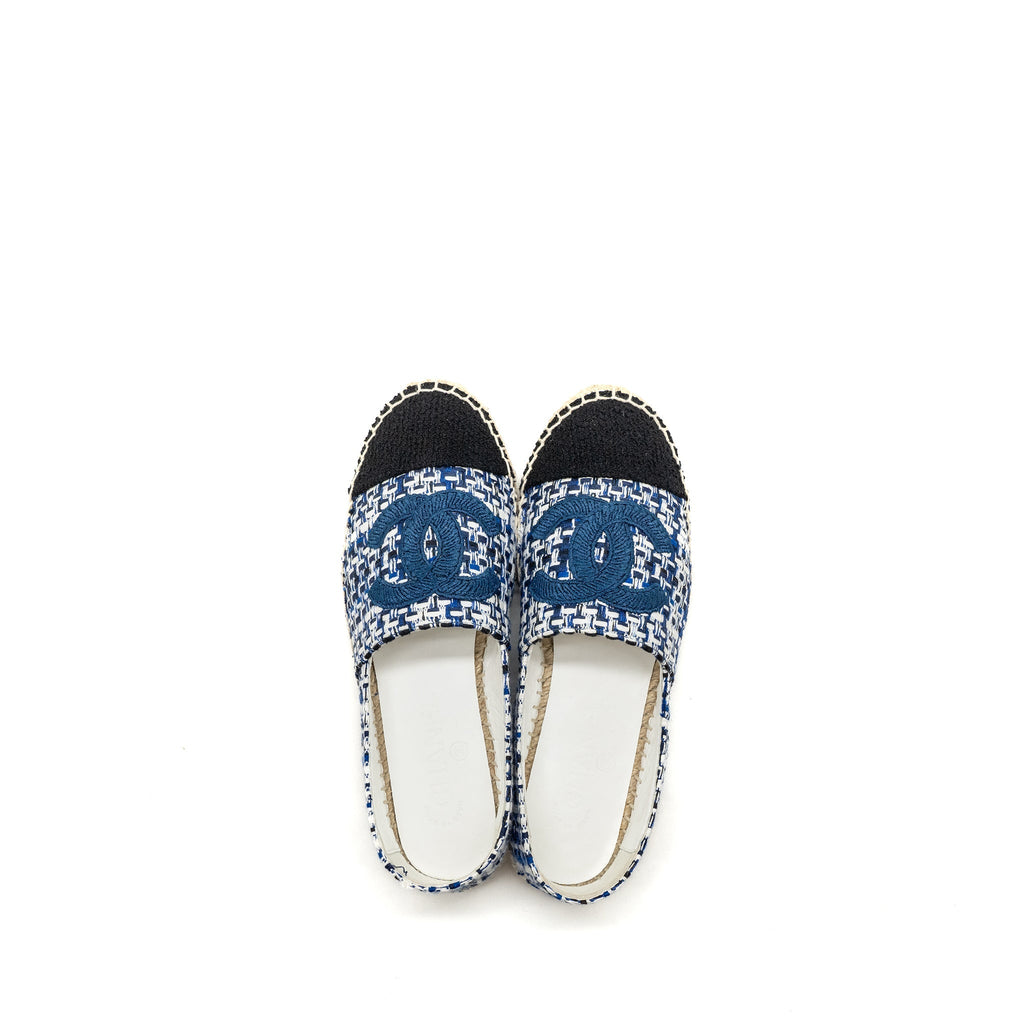 Chanel Size 37 Espadrilles Tweed/Cotton Blue/Multicolour