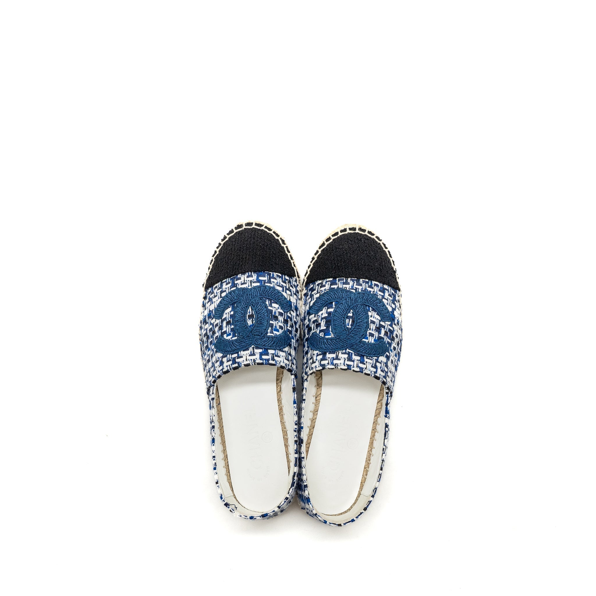Chanel Size 37 Espadrilles Tweed/Cotton Blue/Multicolour