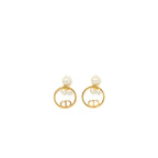 Dior pearl and CD round drop earrings gold tone
