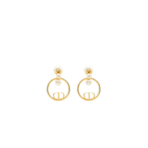 Dior pearl and CD round drop earrings gold tone