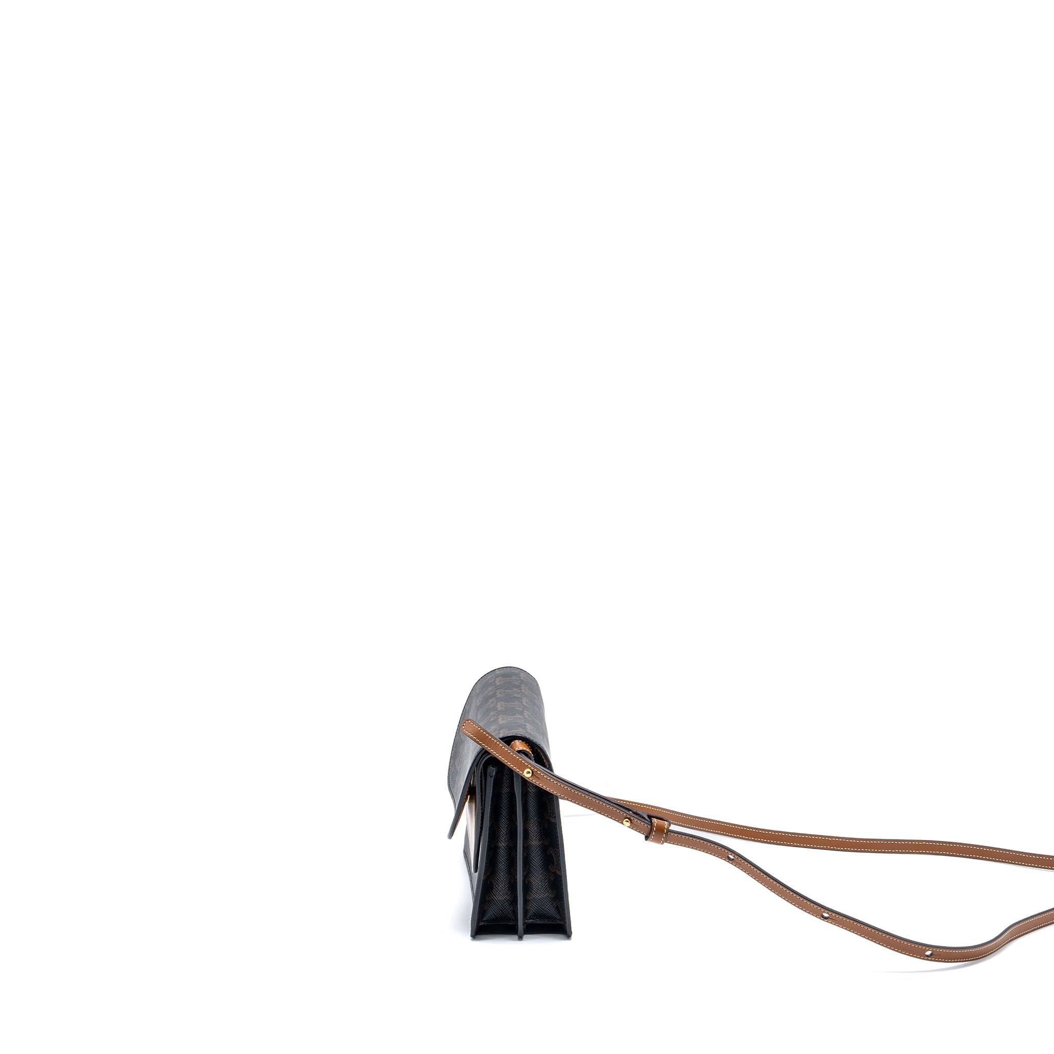 Celine Wallet On Strap Triomphe Canvas/Smooth Lambskin Tan