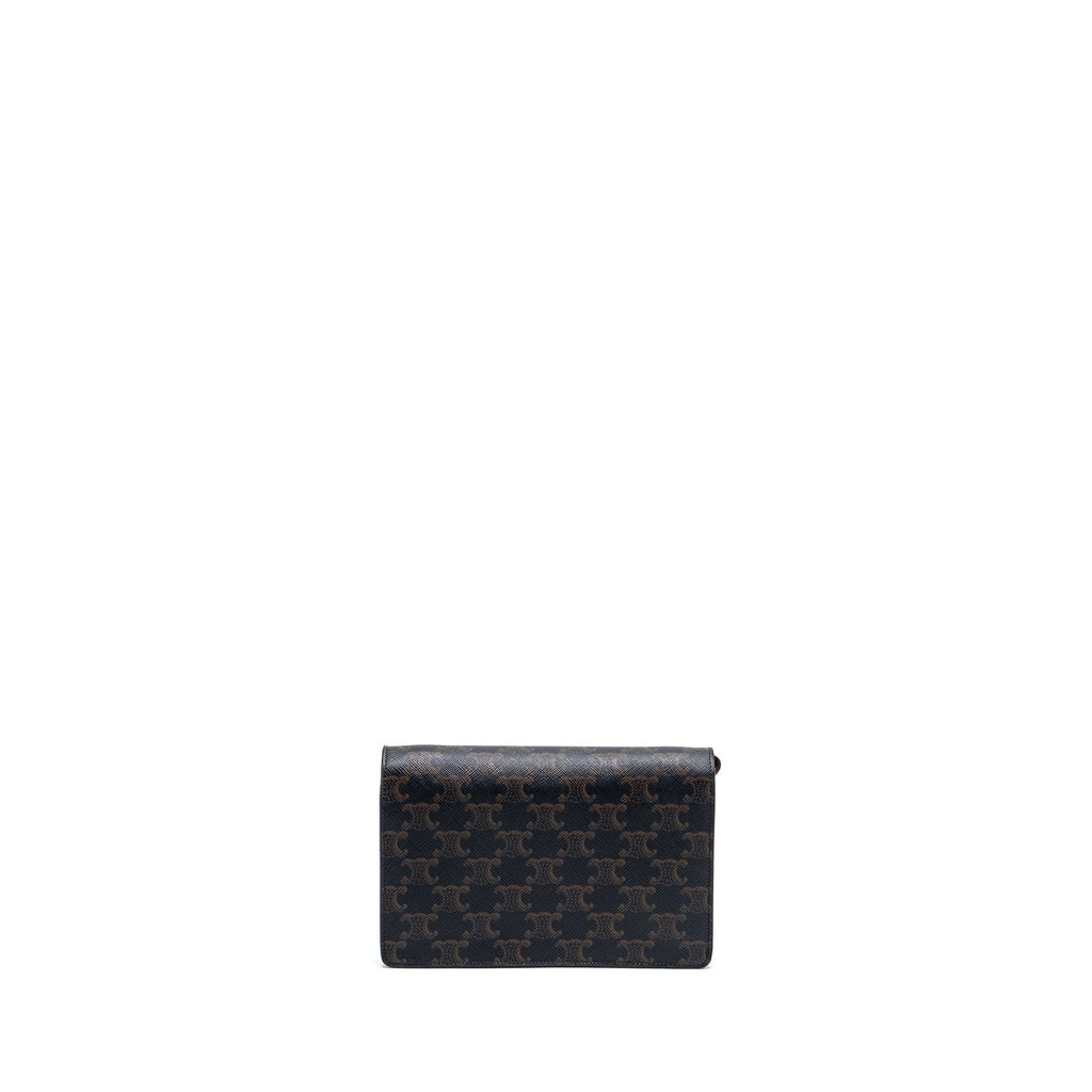 Celine Wallet On Strap Triomphe Canvas/Smooth Lambskin Tan