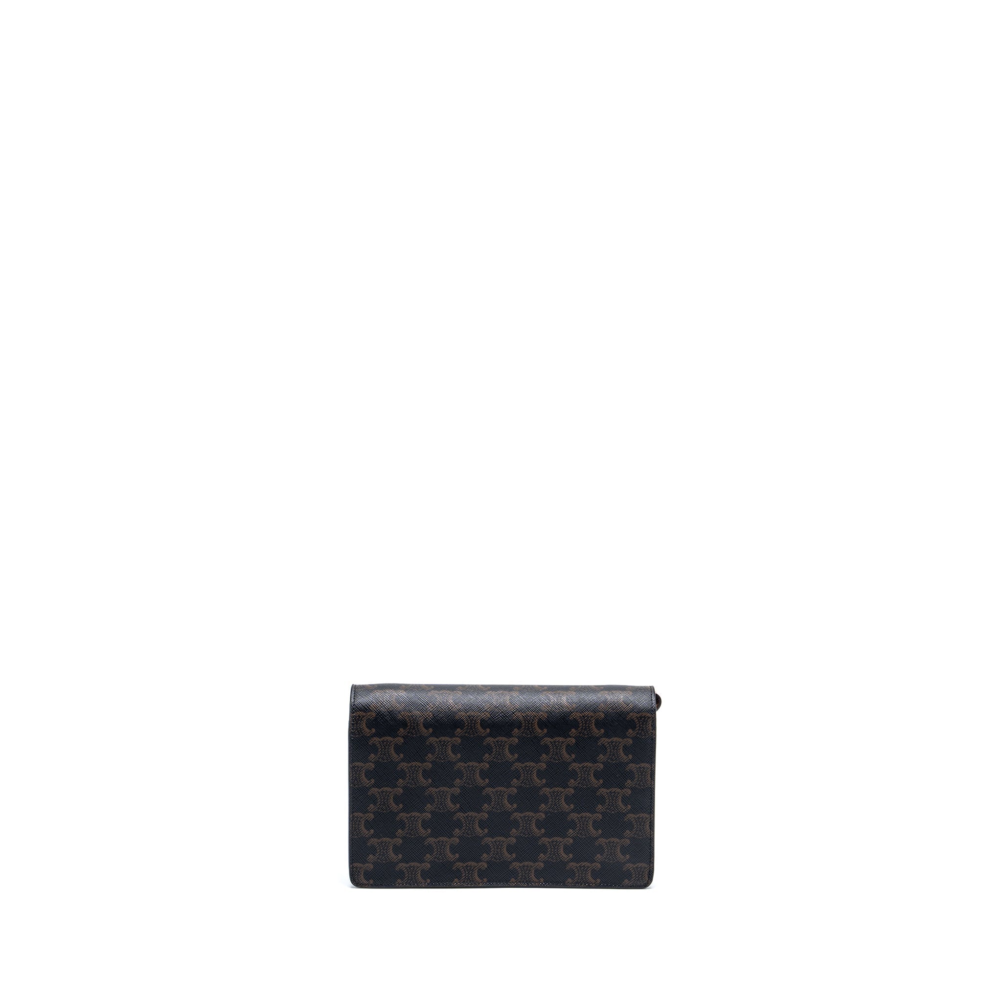 Celine Wallet On Strap Triomphe Canvas/Smooth Lambskin Tan
