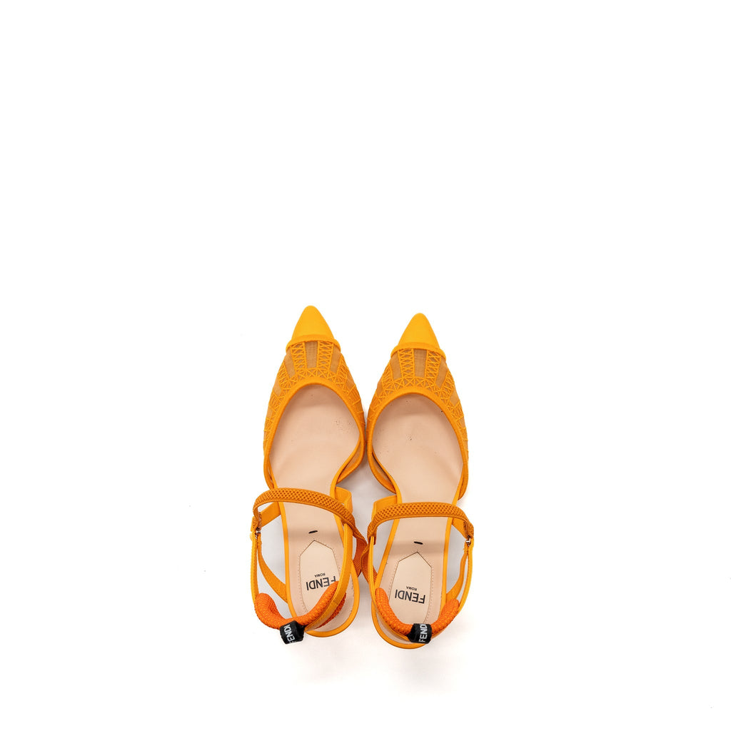 Fendi Size 37.5 Slingback with heel embroidery/leather Orange