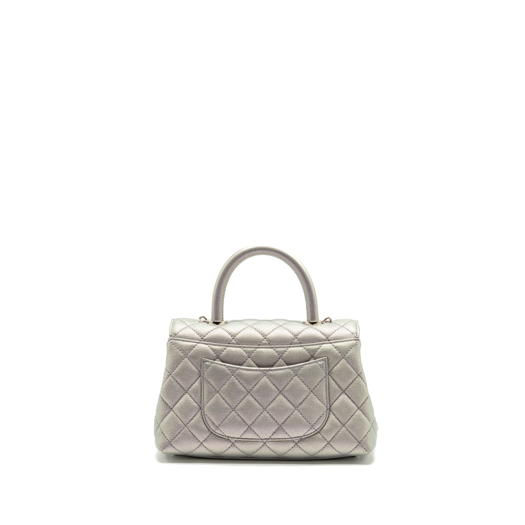 Chanel Small Coco Handle Caviar Iridescent Light Blue Multicolour Hardware(microchip)
