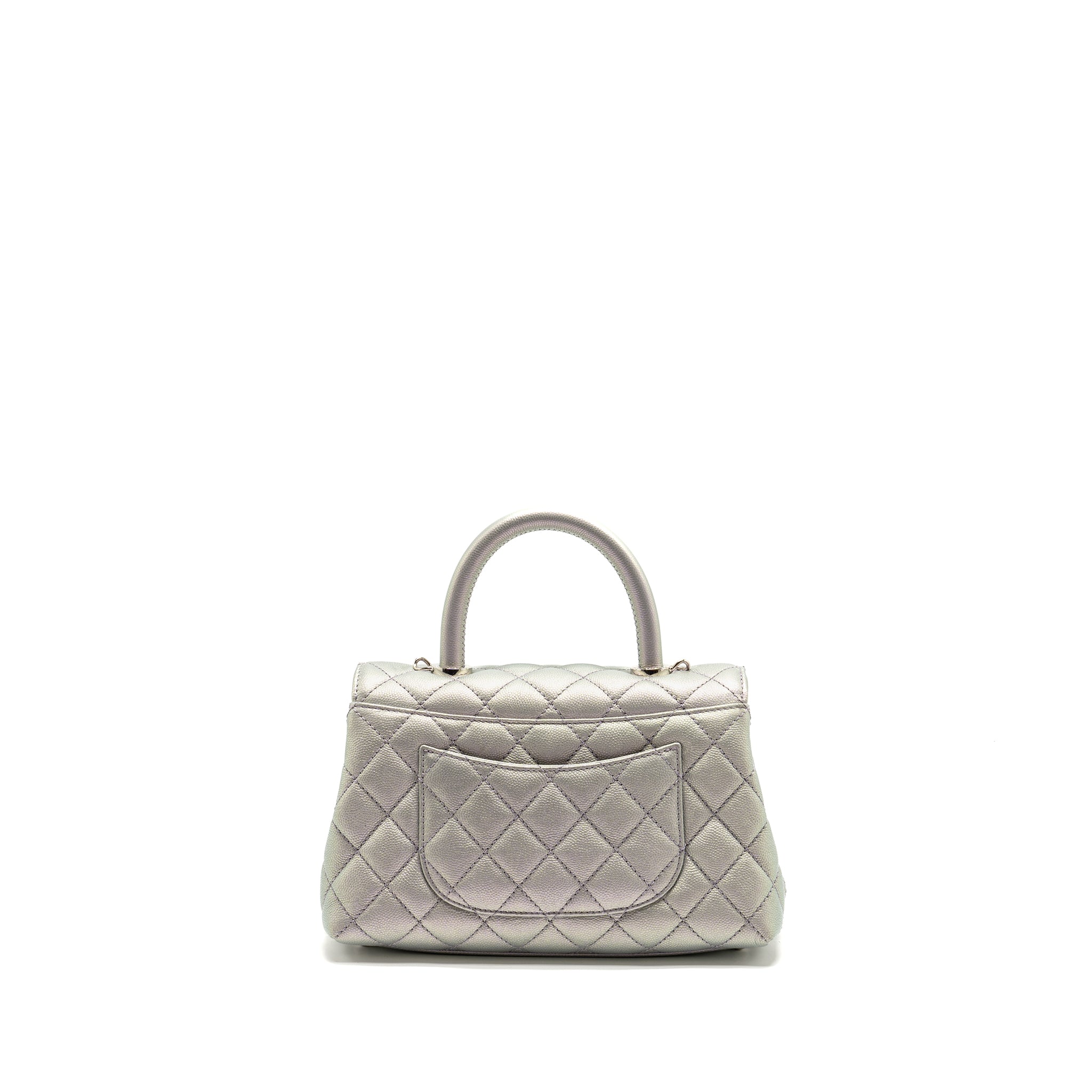 Chanel Small Coco Handle Caviar Iridescent Light Blue Multicolour Hardware(microchip)