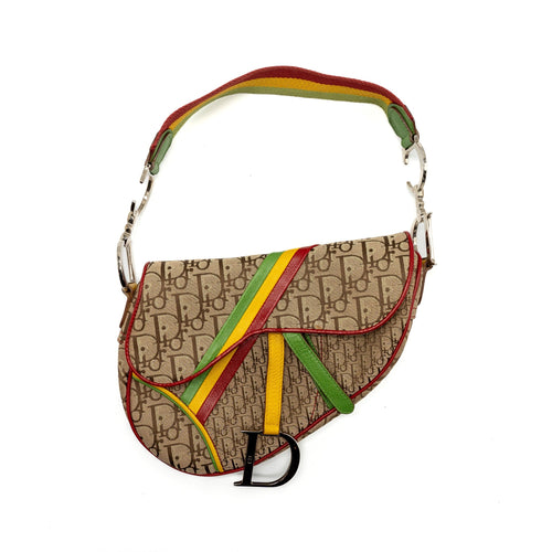 Dior Vintage Saddle Bag Canvas/ Leather Multicolour SHW