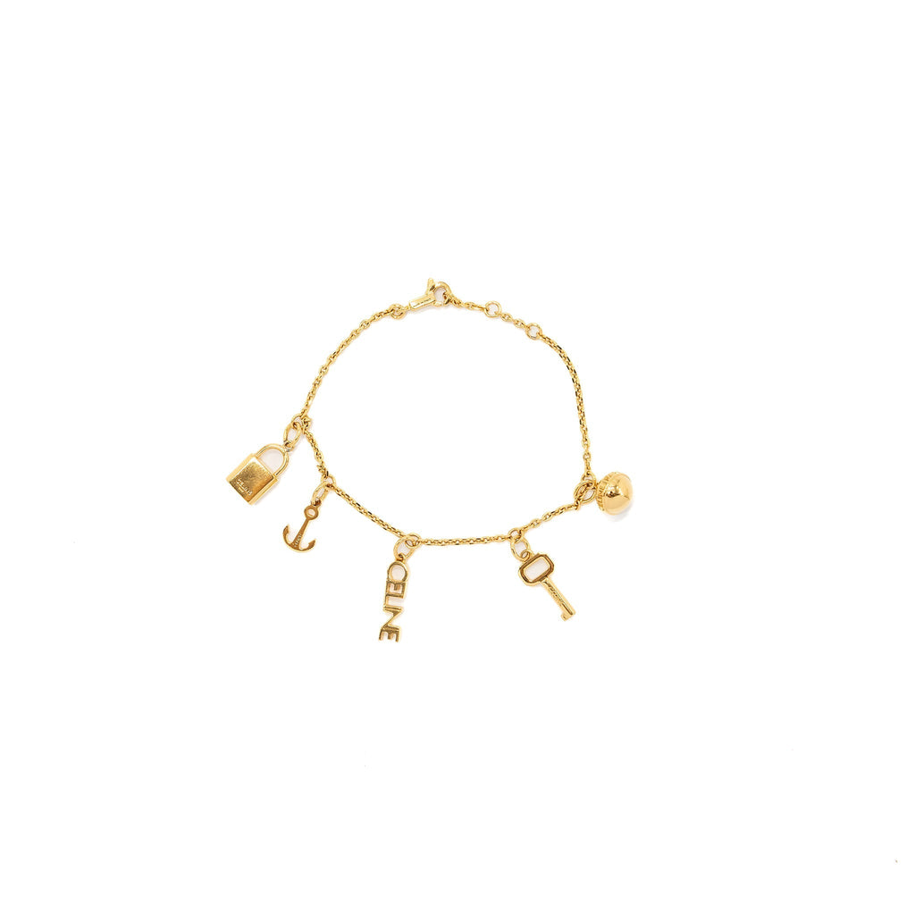 Celine Padlock Charm/Key Bracelet Gold Tone