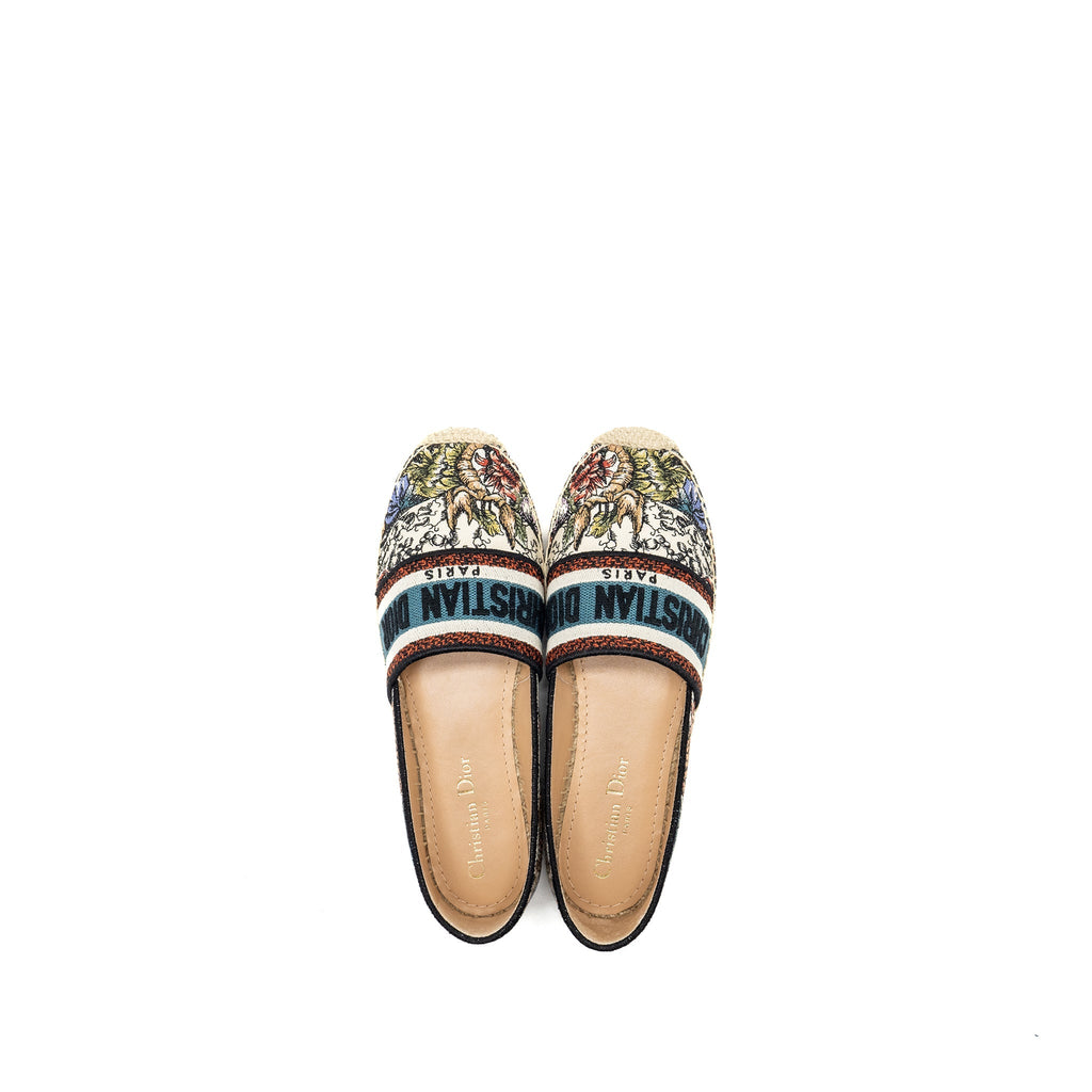 Dior Size 37.5 Flora and Animal Embroidered Granville Espadrille Fabric Multicolour