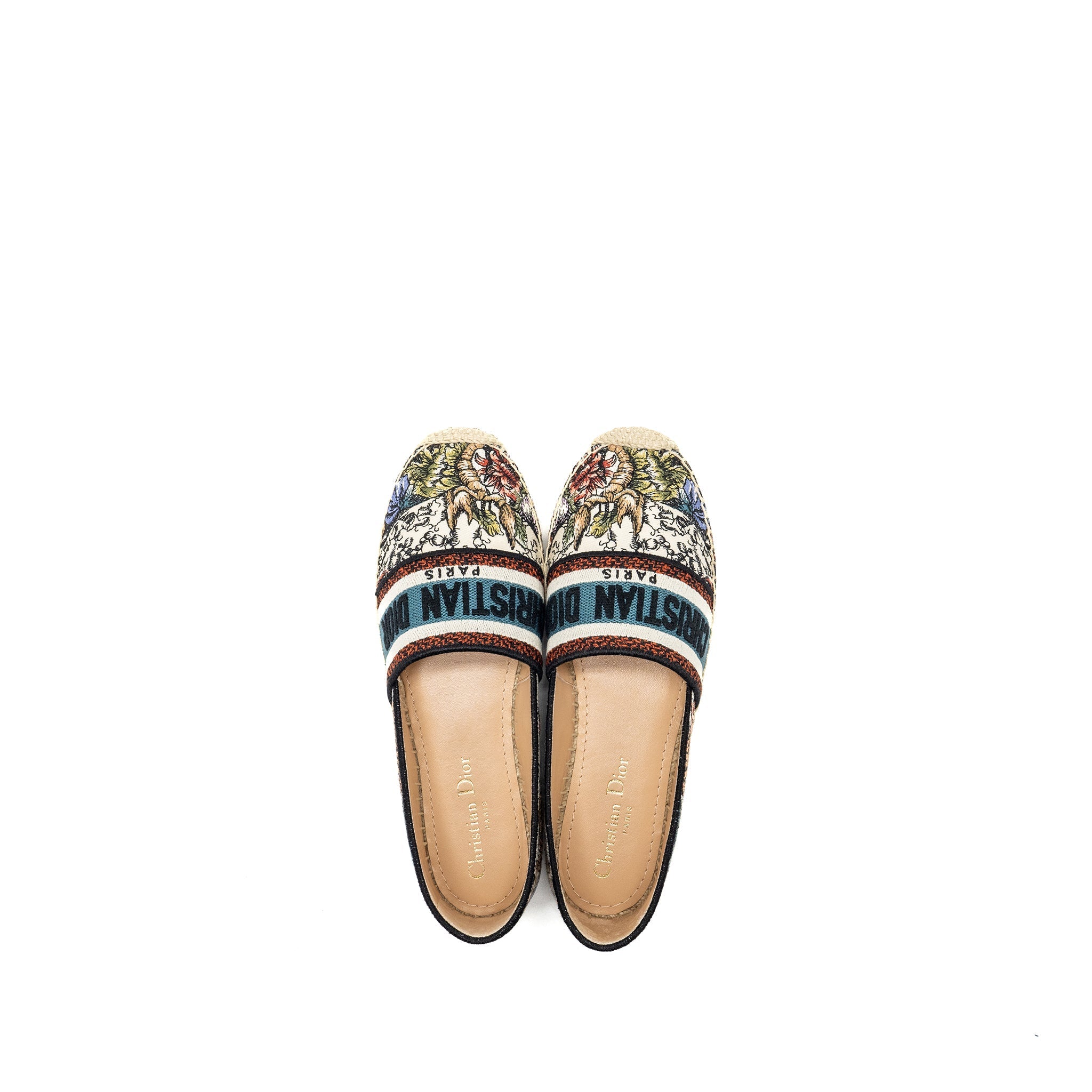 Dior Size 37.5 Flora and Animal Embroidered Granville Espadrille Fabric Multicolour