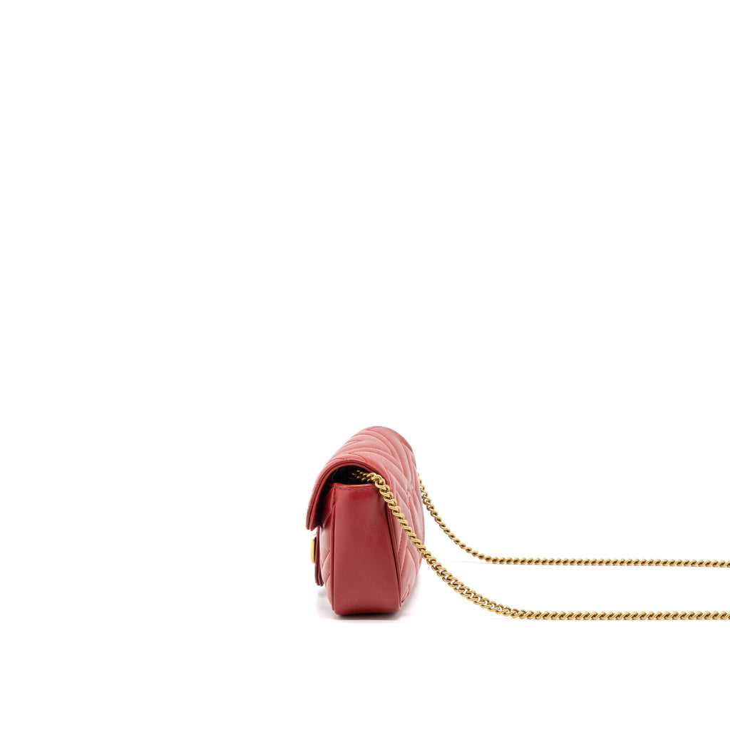 Gucci GG Marmont Super Mini Bag Matelassé Calfskin Red Brushed GHW