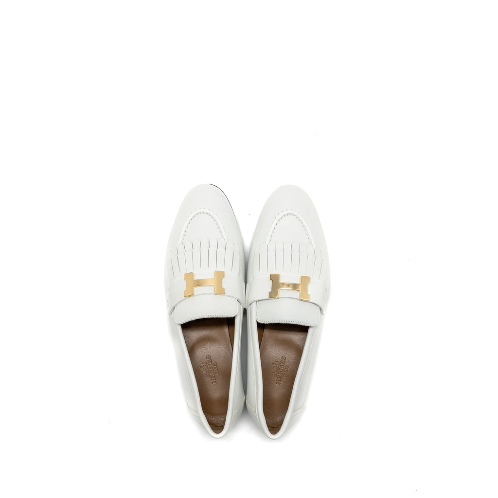 Hermes Size 37 Mocassin Royal Loafer Calfskin White GHW
