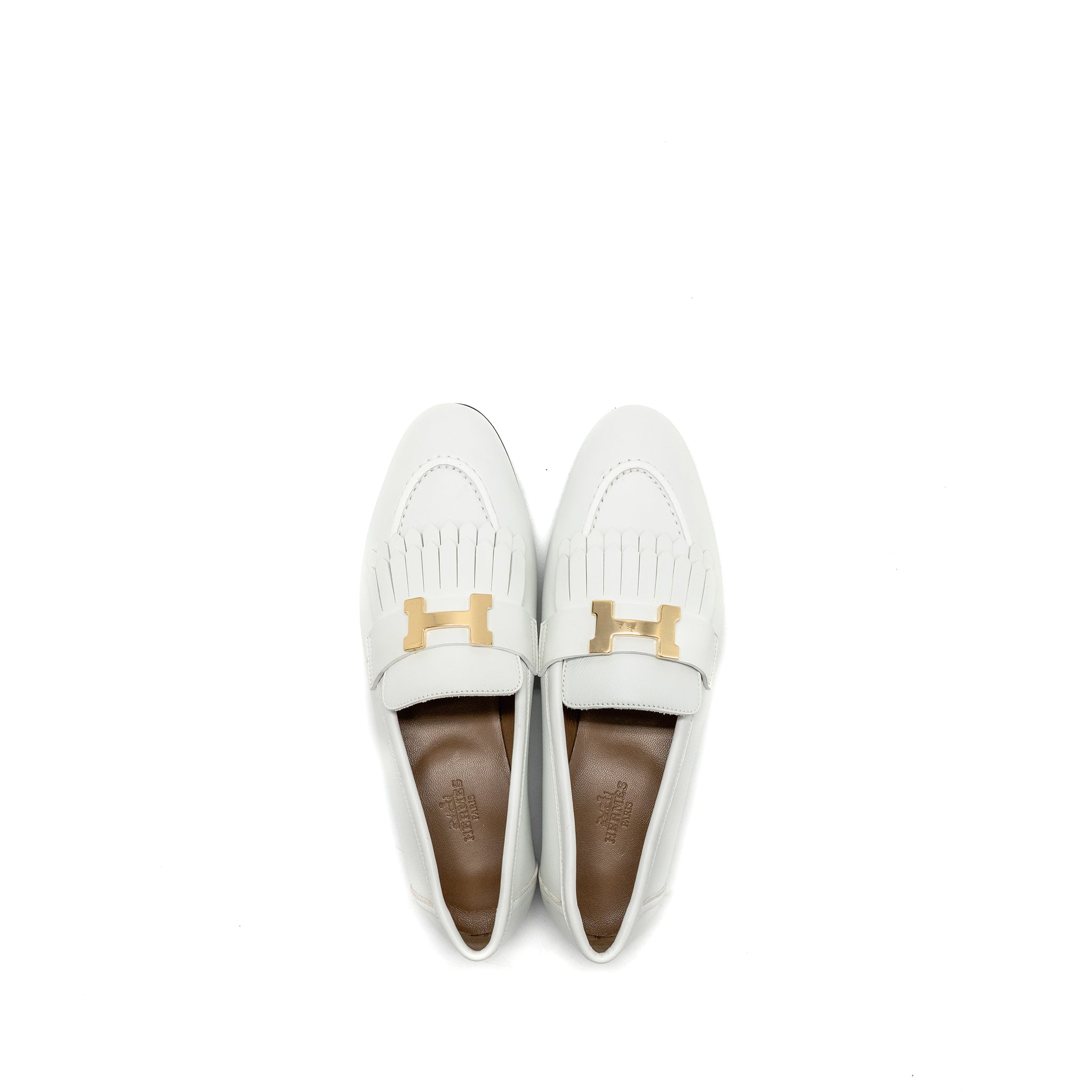 Hermes Size 37 Mocassin Royal Loafer Calfskin White GHW