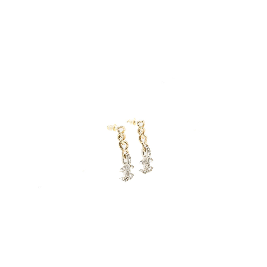 Chanel CC logo dropped earrings crystal silver/gold tone