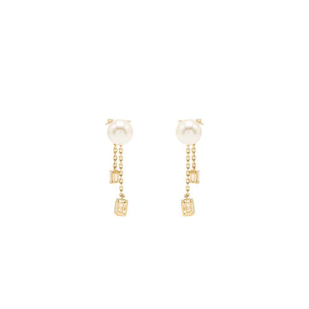 Dior Crystal Dropped Pearl Earrings Gold Tone