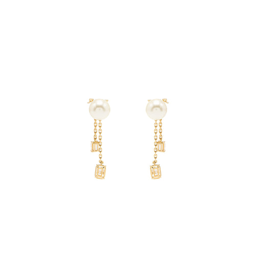 Dior Crystal Dropped Pearl Earrings Gold Tone