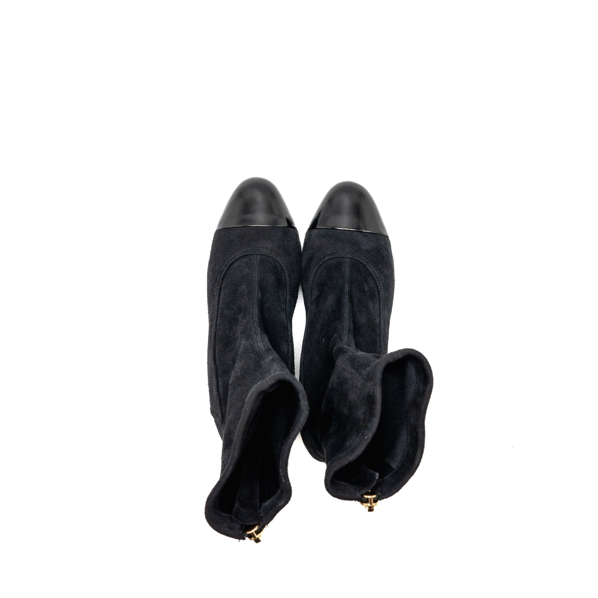 Chanel Size 38 Coco Short Boots Suede/Calfskin Black GHW