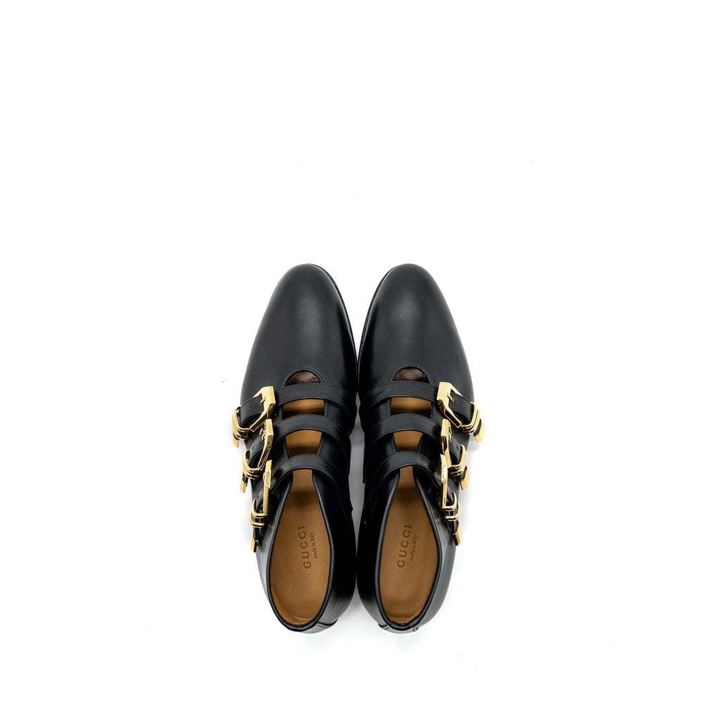 Gucci size 38 triple buckle ankle boots black GHW