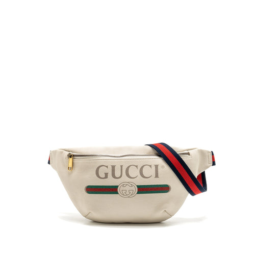 Gucci Logo Print Belt Bag Calfskin White GHW
