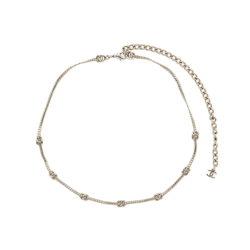 Chanel Mini CC logo 7 motif necklace silver tone