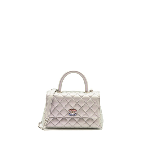 Chanel Small Coco Handle Caviar Iridescent Light Blue Multicolour Hardware(microchip)