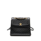 Chanel Chevron Frame Quilted Backpack Aged Calfskin Black GHW