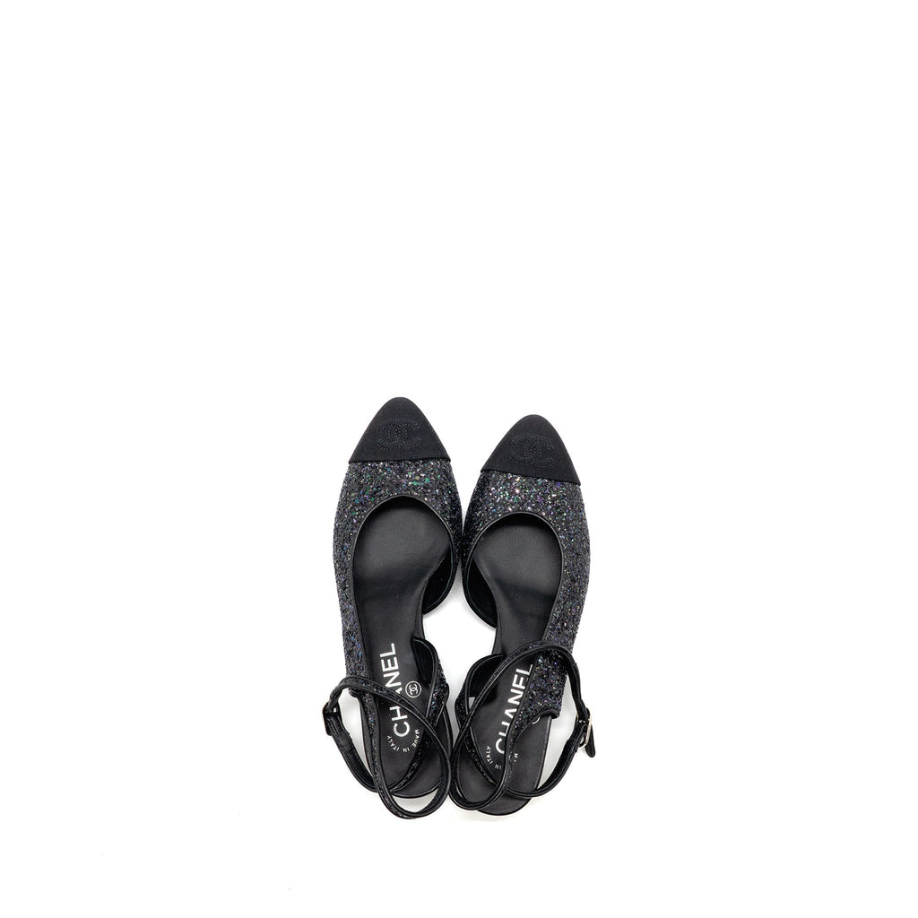 Chanel size 37 sling back sequins black