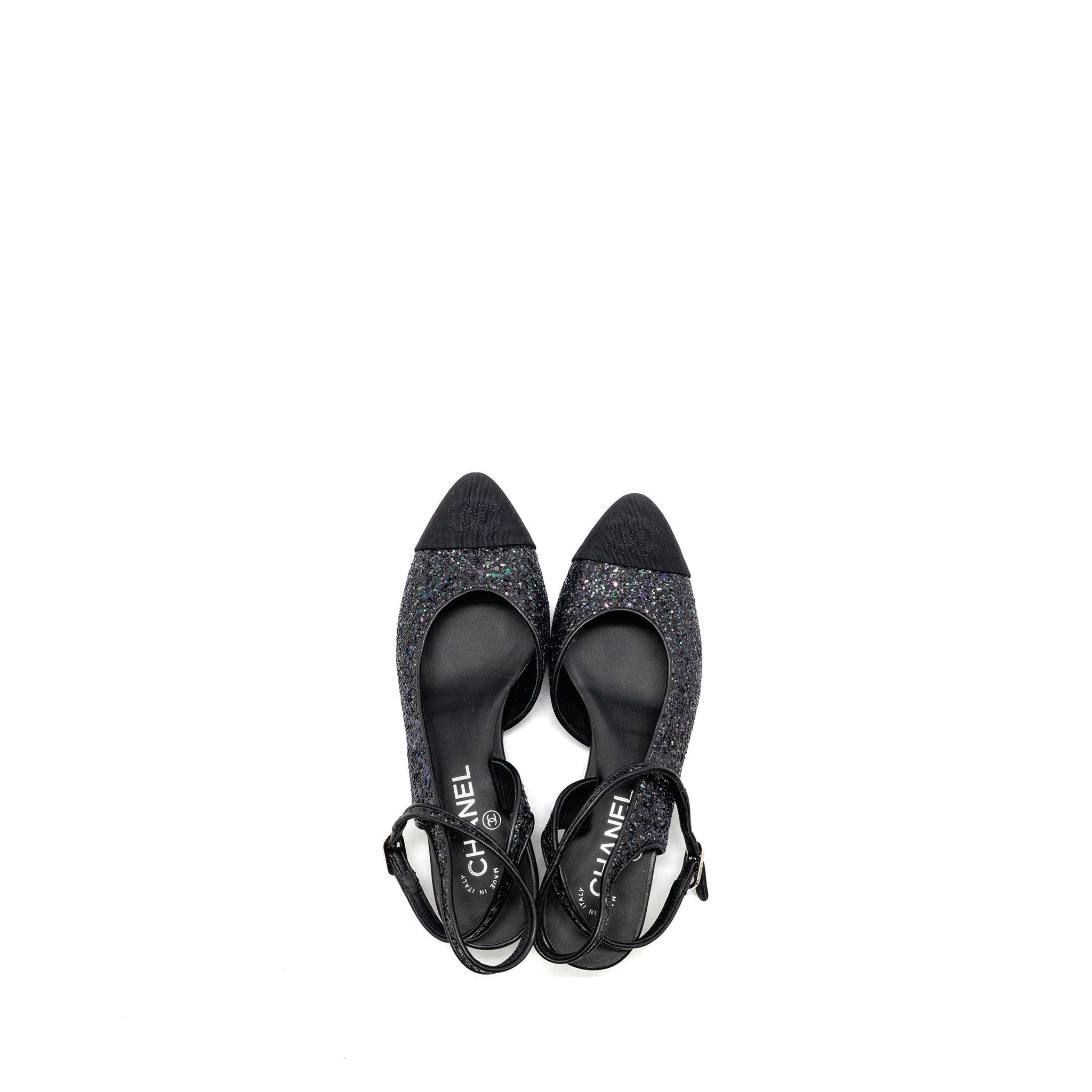 Chanel size 37 sling back sequins black