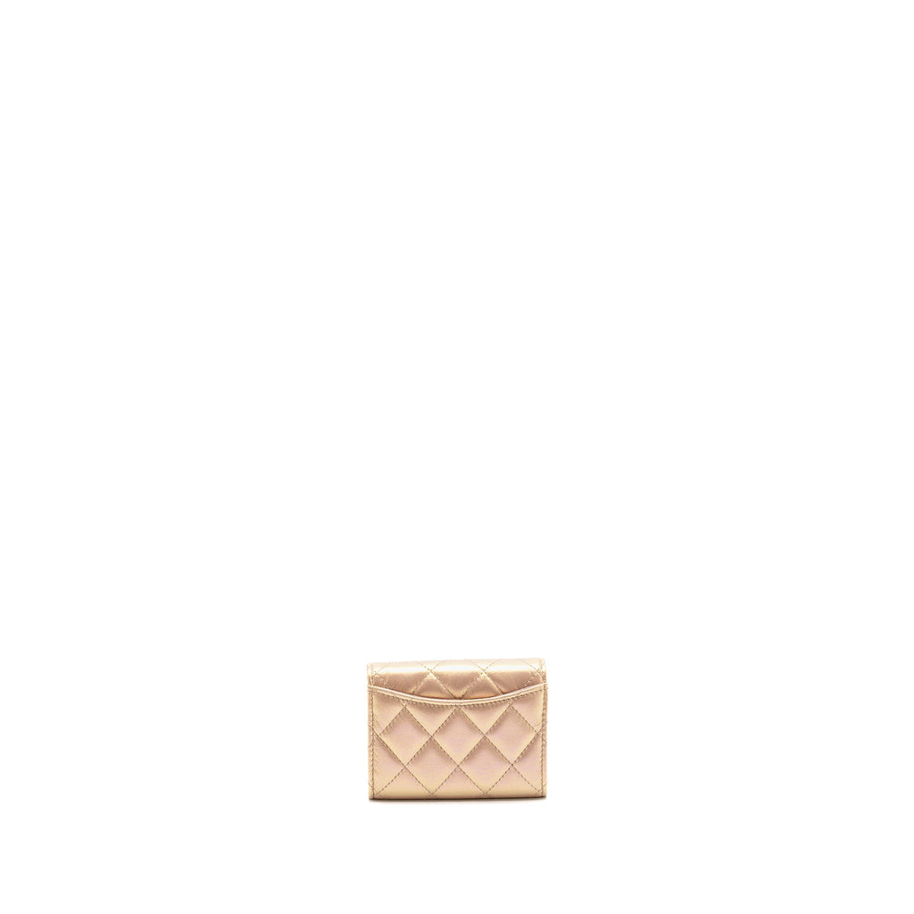 Chanel Quilted small classic flap wallet / card holder calfskin iridescent pink SHW