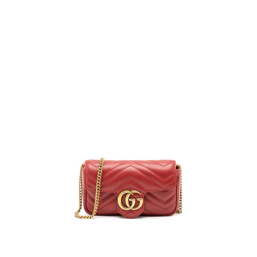 Gucci GG Marmont Super Mini Bag Matelassé Calfskin Red Brushed GHW