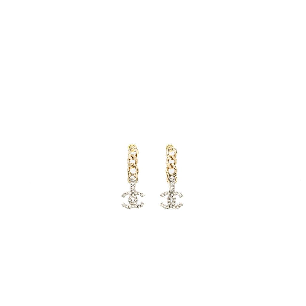 Chanel CC logo dropped earrings crystal silver/gold tone