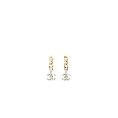 Chanel CC logo dropped earrings crystal silver/gold tone