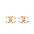 Chanel Pearl&crystal cc logo ear clips gold tone