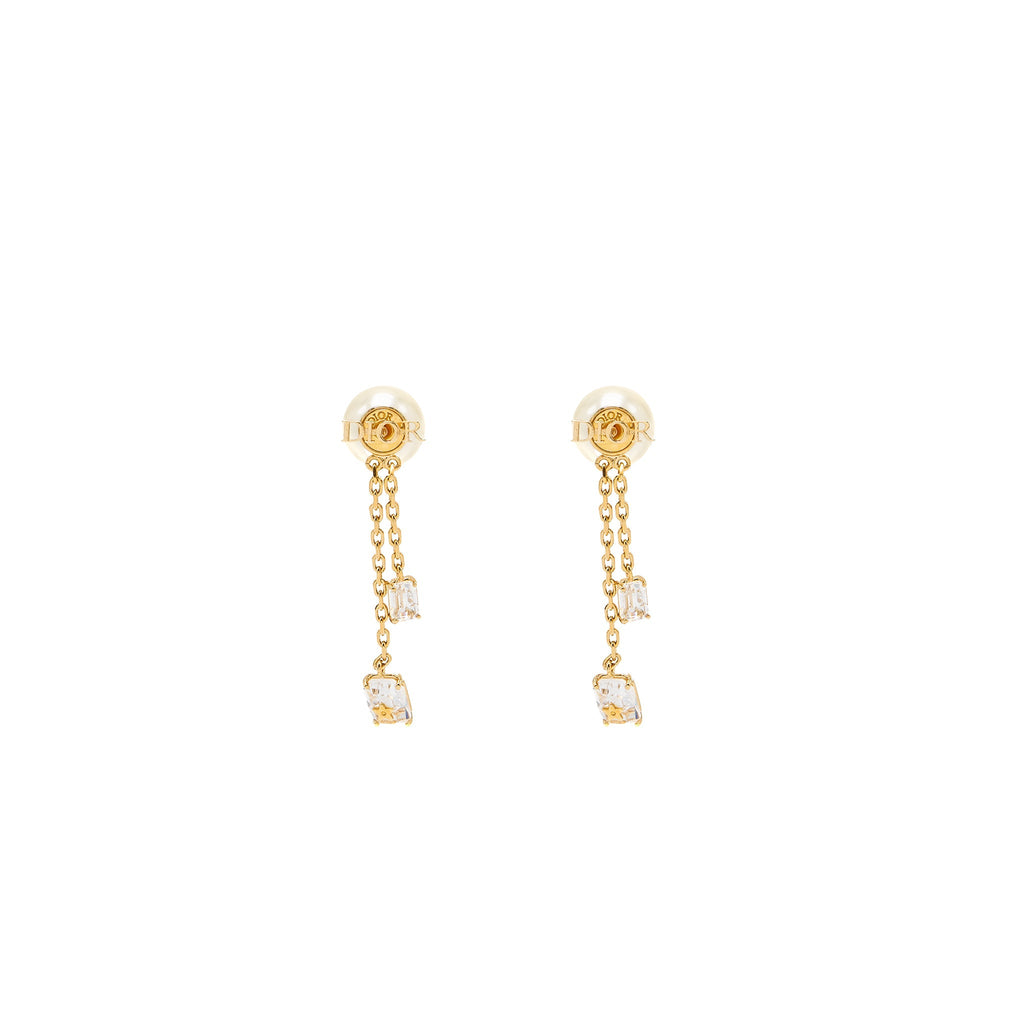 Dior Crystal Dropped Pearl Earrings Gold Tone