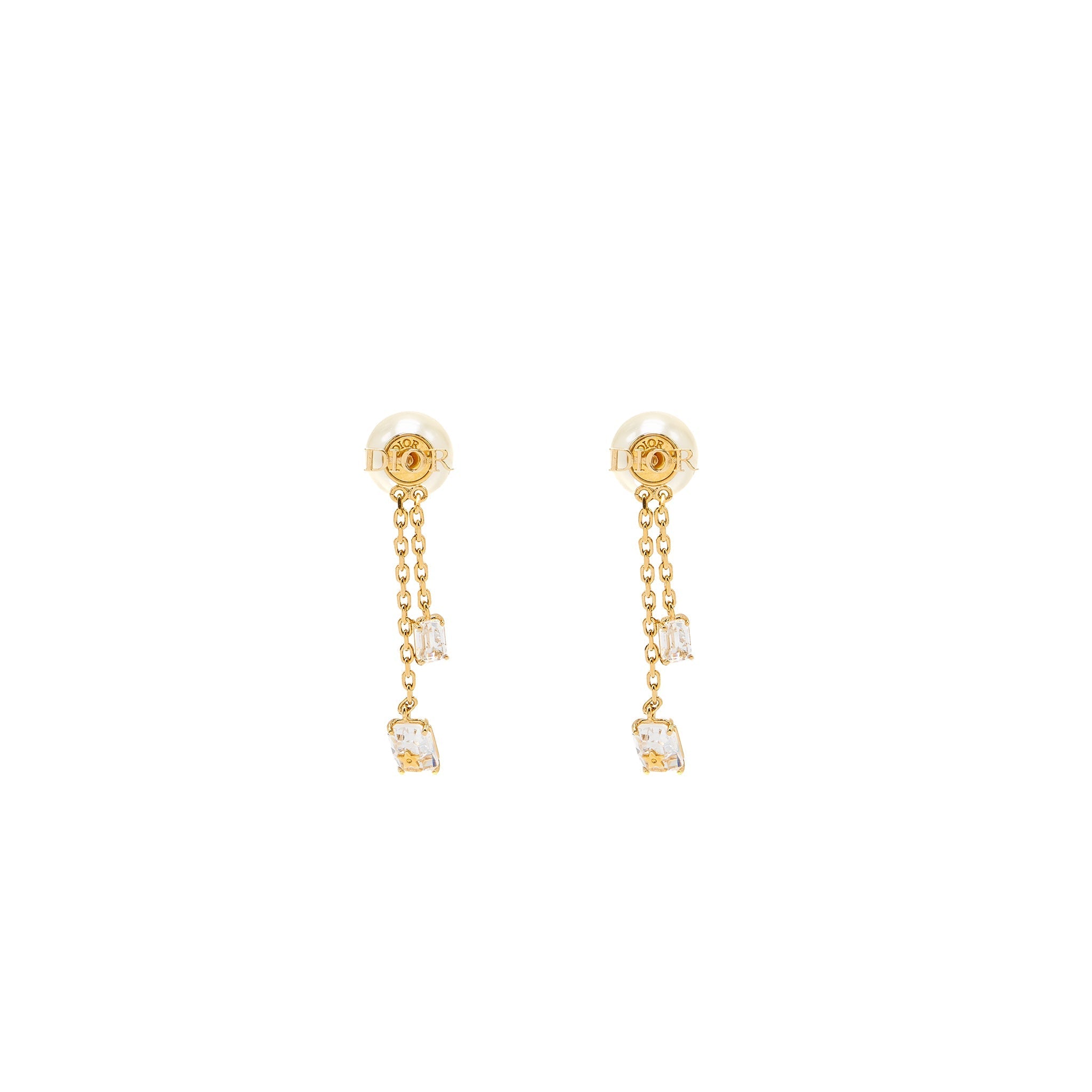Dior Crystal Dropped Pearl Earrings Gold Tone