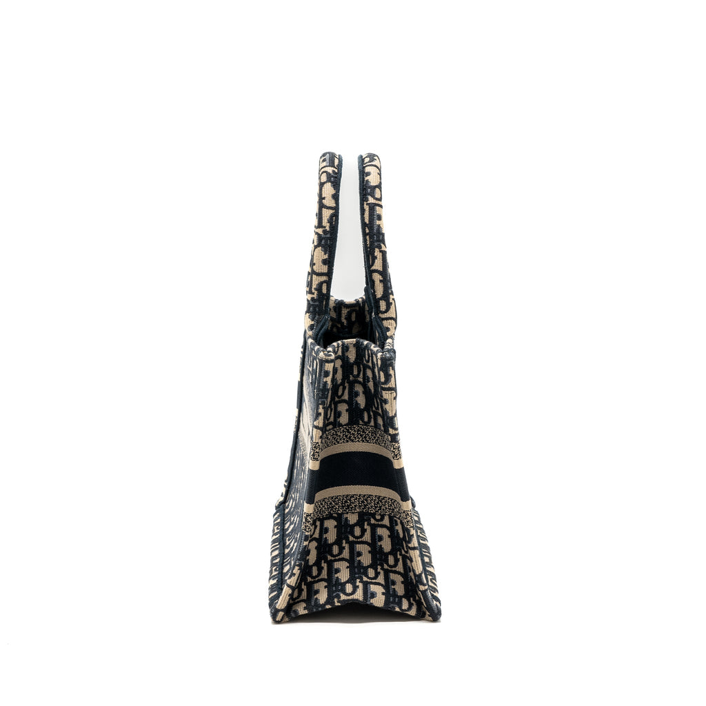 Dior small book tote blue oblique jacquard embroidery