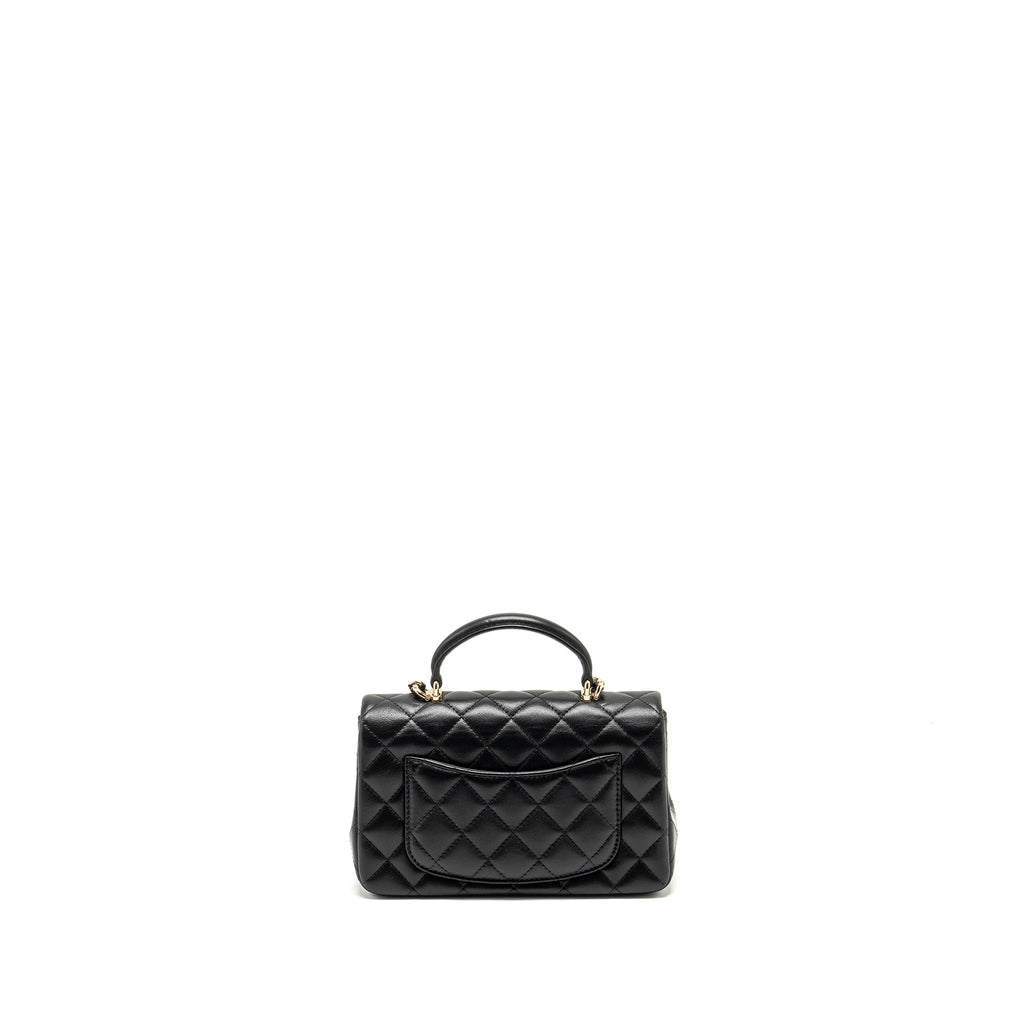 Chanel Top Handle Mini Rectangular Flap Bag Lambskin Black LGHW (Microchip)