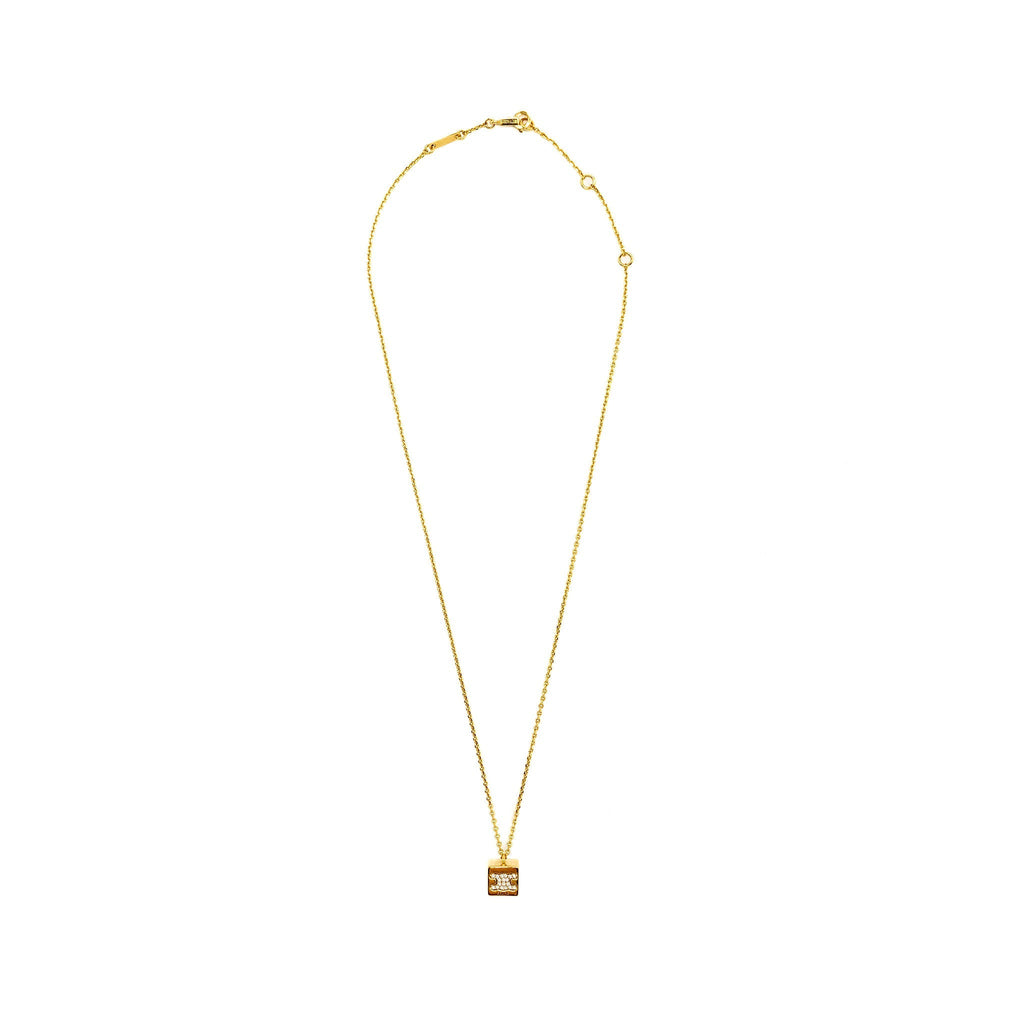 CELINE Triomphe Cube Crystal Necklace Gold Tone