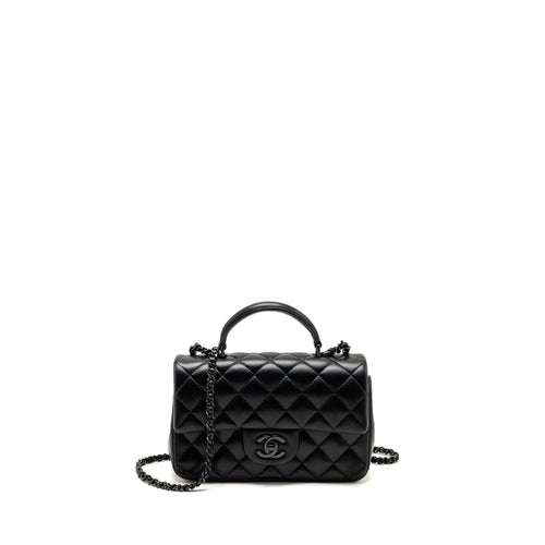 Chanel Top Handle Mini Rectangular Flap Bag Lambskin So Black