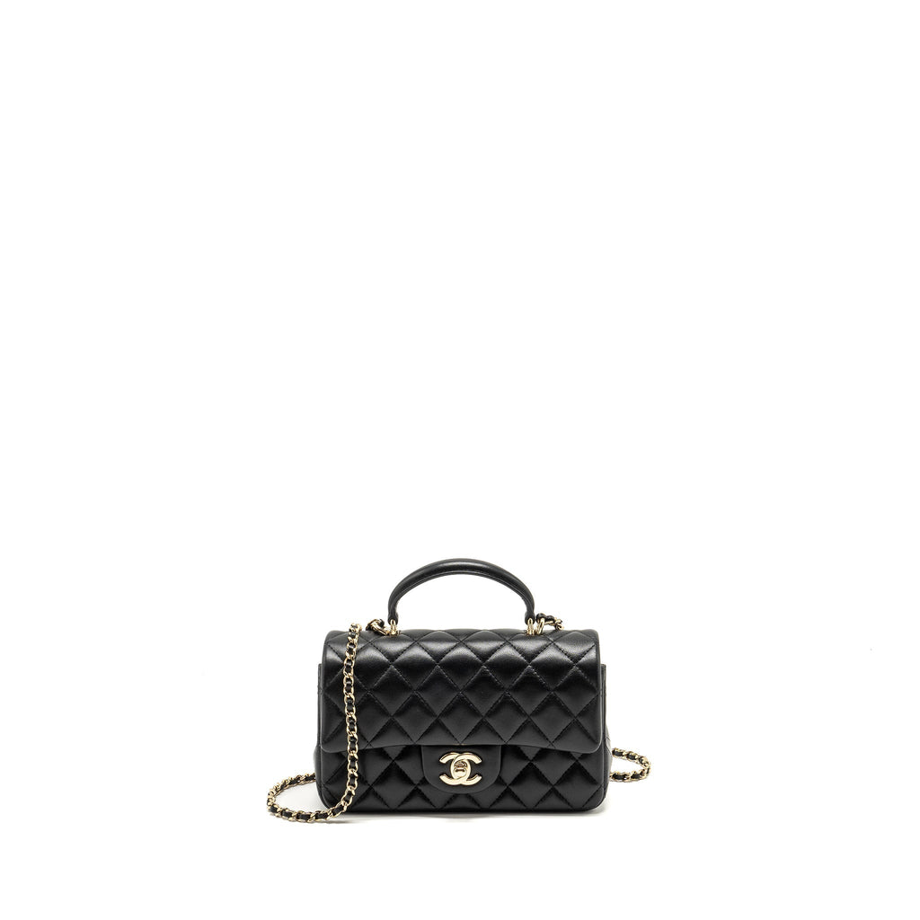 Chanel Top Handle Mini Rectangular Flap Bag Lambskin Black LGHW (Microchip)