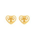 Chanel Vintage Heart Shape CC Logo Ear Clips Gold Tone