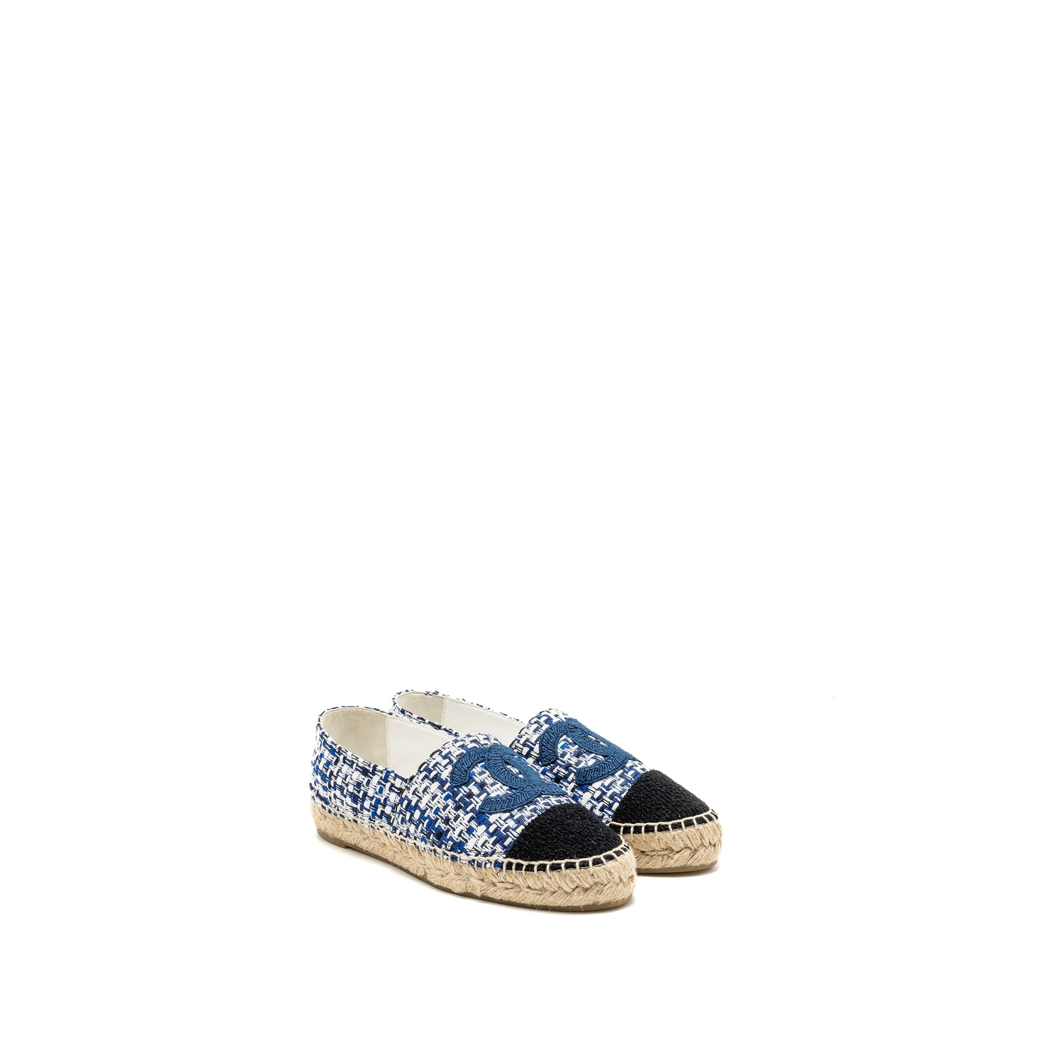 Chanel Size 37 Espadrilles Tweed/Cotton Blue/Multicolour