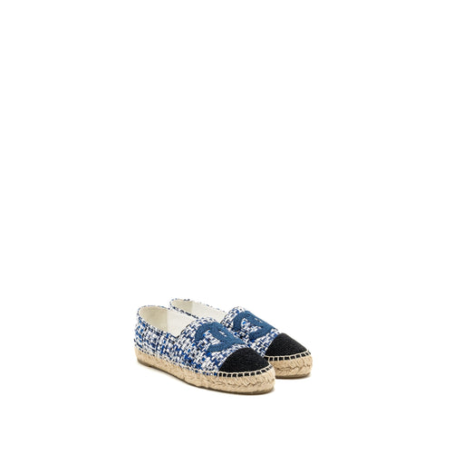 Chanel Size 37 Espadrilles Tweed/Cotton Blue/Multicolour