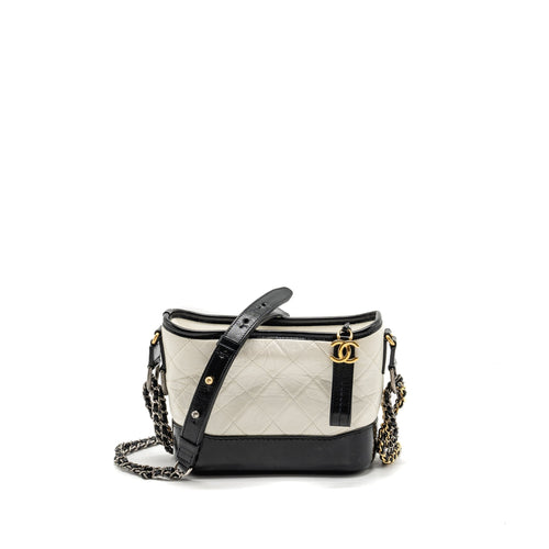 Chanel Small Gabrielle HOBO Bag Aged Calfskin White/Black Multicolour Hardware
