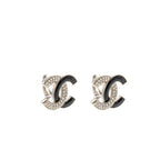 Chanel Crystal/Enamel CC Logo Ear Clips Silver Tone