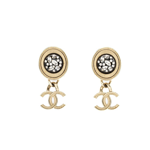 Chanel CC drop earrings light gold tone