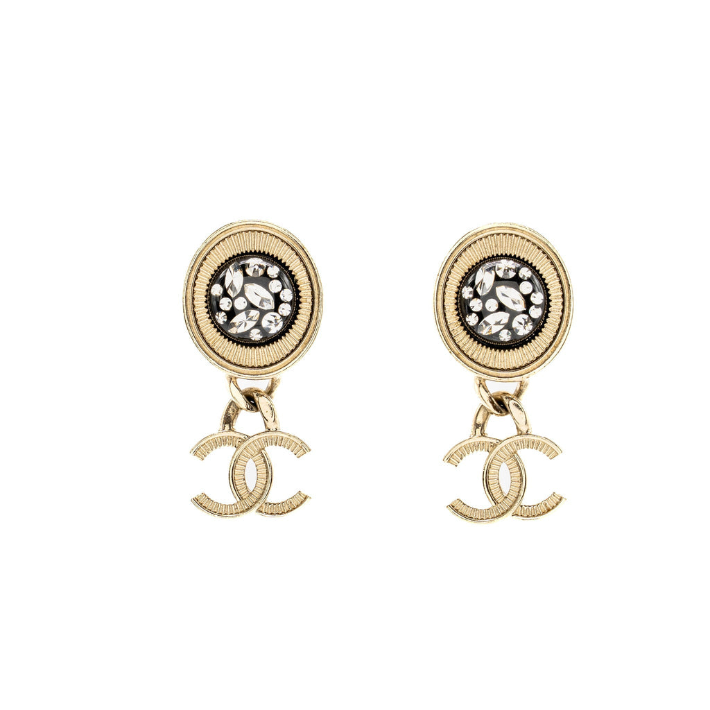 Chanel CC drop earrings light gold tone